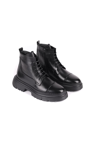 Shoetyle - Hakiki Deri Siyah Renk Fermuarlı Erkek Postal Bot - 250-13-206-1659