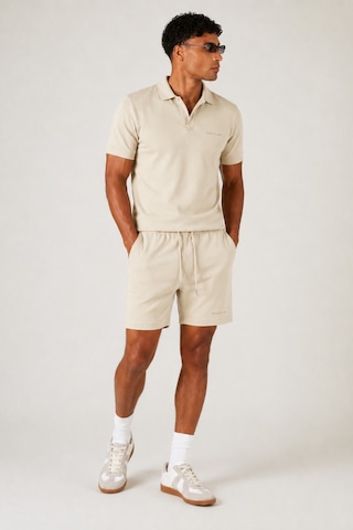 Erkek %100 Pamuk Polo Yaka Tişört Ve Şort Takım Slim Fit Yazlık 2'li Kombin Bej