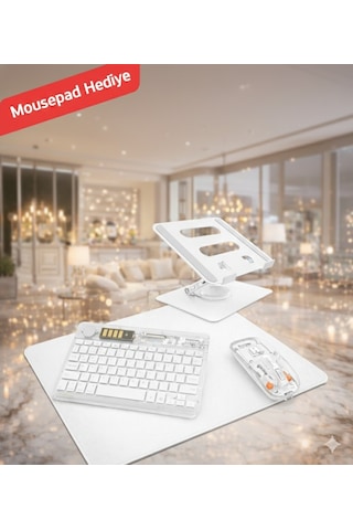 Apple Uyumlu iPad, Pro 11 M5 2025 Ergonomik Tablet Çalışma Seti Metal Stand Rgb Klavye Mouse Optik