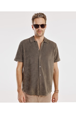 Yargıcı Kısa Kol Düğmeli T-shirt 25yets9002x 007 Haki