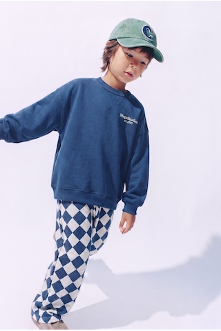 Magu Çocuk Pamuklu Studio Mavi Sweatshirt Ve Desenli Bol Paça Eşofman Takımı Çok Renkli