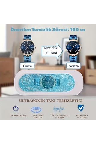 Dijital Ekranlı Ultrasonik Takı Temizleyici Çok Fonksiyonlu Takı Saat Gözlük Fırça Temizleme 300 Ml