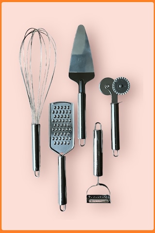 Beşli Mutfak Seti, Çırpıcı, Spatula, Soyacak, Pizza Kesici, Rende