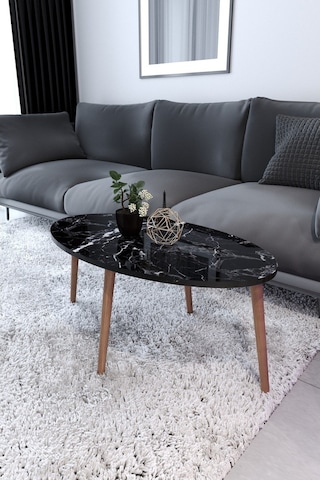 Tokyo Orta Sehpa Ahşap Ayaklı Sehpa - Siyah Mermer