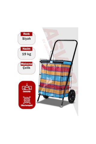 Asvera Kalın Telli Katlanabilir Pazar Arabası - Büyük Boy Sağlam Market Alışveriş Arabası