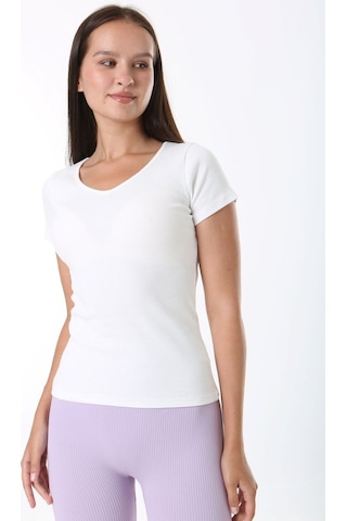 Rooted-kadın Basic V Yaka T-shirt ,fitilli Kaşkorse Kumaş Bluz BEYAZ