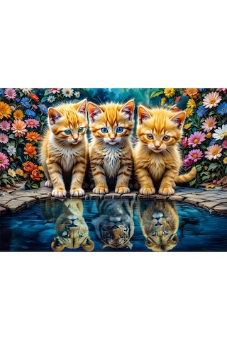 1000 Parça Little Kings Illusions Puzzle - Aslan Kral Kedi Yapboz 68x48 Cm