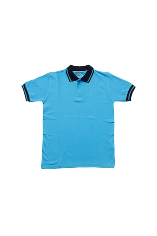 Lacivert Yakalı Turkuaz Kısa Kol Düz Renk 6-17 Yaş Çocuk Okul Lakos Tişört Polo Yaka T-shirt Turkuaz