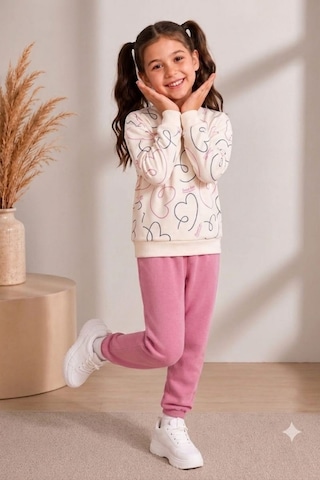 Pina Kids Kız Çocuk Kalpli Desenli Okul Günlük Eşofman Takımı Esf7035 Pudra