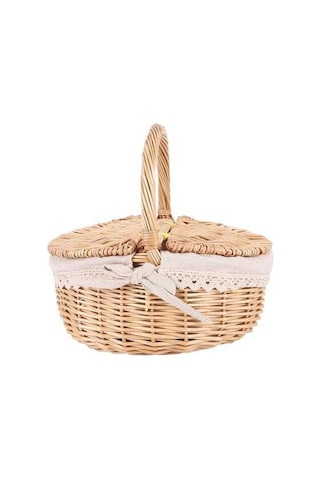 Bosphorusboutique02 El Yapımı Hasır Sepet, Kamp & Piknik İçin, Kahverengi Kapaklı Sepet Kahverengi