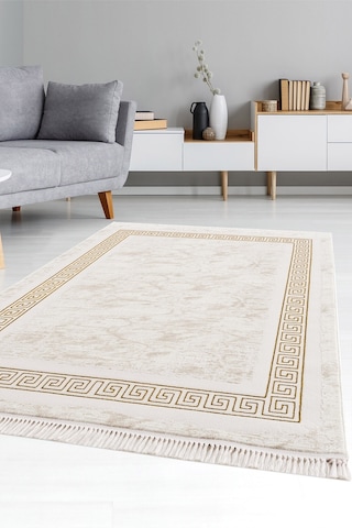 Efsun Krem Gold Modern Salon Ve Oturma Odası Halısı Krem