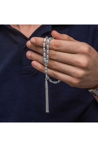 Gümüş Arpa Kesim Erkek Tesbih Sl12630 Gümüş