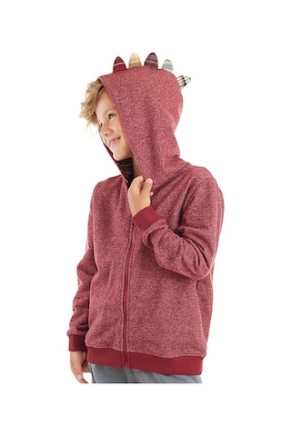 Denokids Ejderha Erkek Çocuk Bordo Kapişonlu Fermuarlı Sweatshirt Bordo
