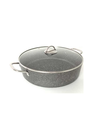 Oms Collection 2 Parça Biogranit 40x9,5 Cm - 10,5 Litre Basık Tencere 3312 - Gri Gri