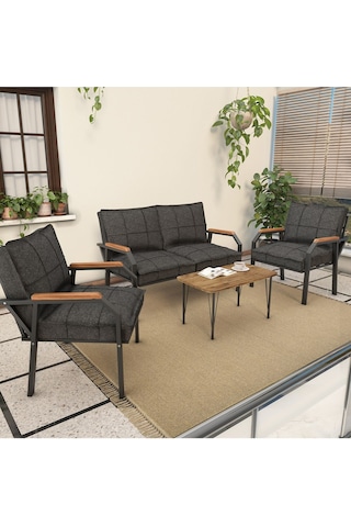 Mygusi Hayal Balkon, Bahçe, Cafe - Metal Kanepe Koltuk Takımı - 2+1+1 Sehaplı Antrasit