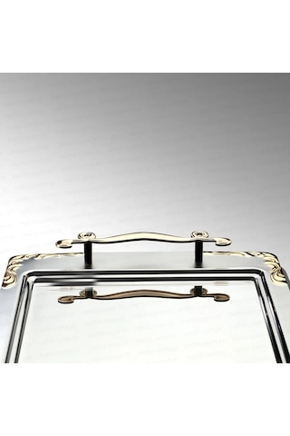 Nehir Lalezar Altın Sade Çelik Çay Tepsi