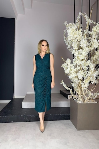 Ges Moda G0909 Drape Detaylı Simli Abiye Elbise Zümrüt-zümrüt