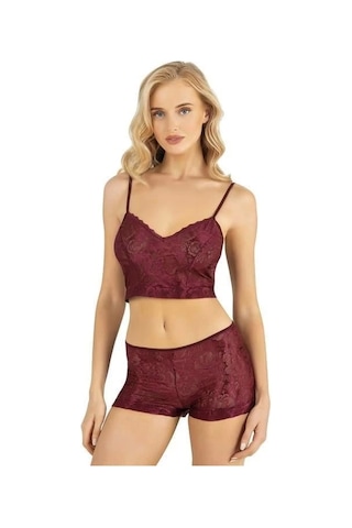 Moon Wear Bordo Saten Şort Takımı 9219 Bordo