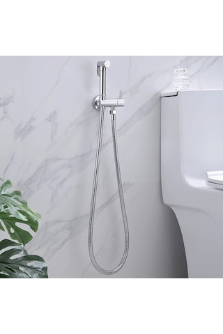 Spiralli Taharetmatik Pirinç Taharet El Duşu Askılı Ara Musluk Set 100 Krom