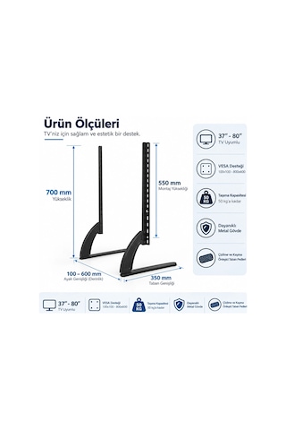 Omniax 37''- 80''arası Uyumlu Tv Standı Lcd Led Tv Ayagı Masa Üstü Kullanım