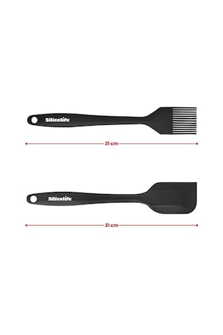 Silicolife Spatula Ve Fırça Seti, Isıya Dayanıklı Yanmaz Yapışmaz Silikon Spatula Ve Yumurta Fırçası 2 Li Set Siyah