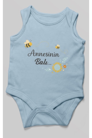 Morivokids Annesinin Balı Sıfır Kollu Bebek Body %100 Pamuk Bebe Mavisi