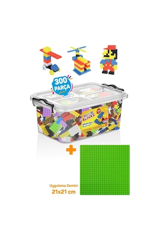 Yeşil Uygulama Zeminli Mikro Blok Funny Blocks 300 Parça Plastik Kutulu