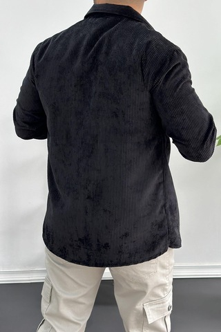 Erkek Kadife Kumaş Gömlek Siyah Edw214 Siyah