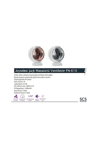 Joysidea FN-610 3 Kanatlı Şarjlı Masaüstü Vantilatör
