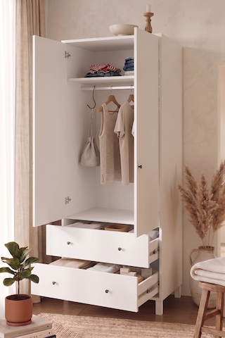 Robin Home Lena Bebek Çocuk Odası Takımı Geniş Şifonyer 4 Çekmeceli + Gardrop Gardırop Elbise Dolabı Beyaz