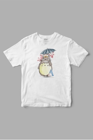Gries Totoro Anime Manga Baskılı Tişört Beyaz