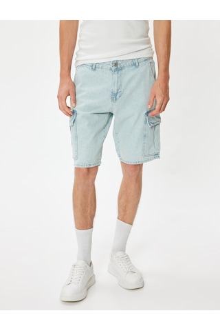 Koton Kargo Kot Şort Oversize Bermuda Cep Detaylı Pamuklu Açık İndigo 4sam40061ıd Açık İndigo