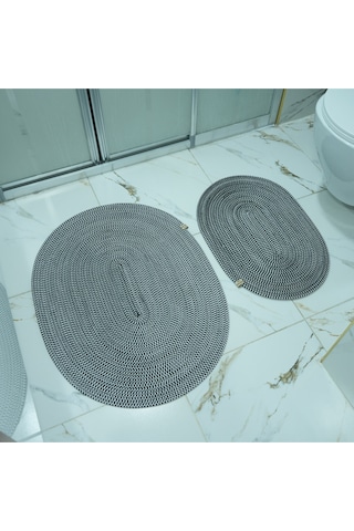 Zengin Supla 2'li Banyo Paspas Set Siyah - Beyaz
