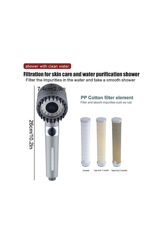 Ulzyvf 2023 Yeni 3 Modlu Masajlı Filtreli Duş Başlığı - Su Tasarruflu, Kolay Kurulum Gri Gri