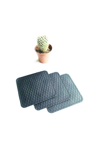 Coaster Kare Bardak Altlığı Vegan Deri Siyah Pebble 1 Adet Çok Renkli