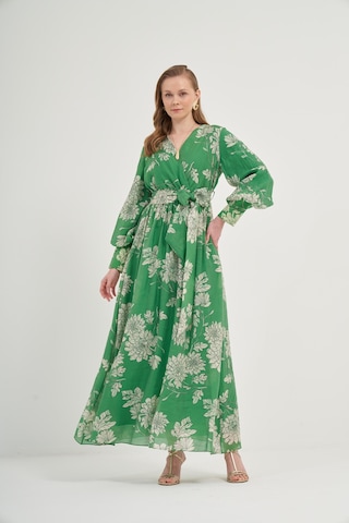 Ftz Kadın Tansel Desenli Elbise Yeşil 31057 Yeşil