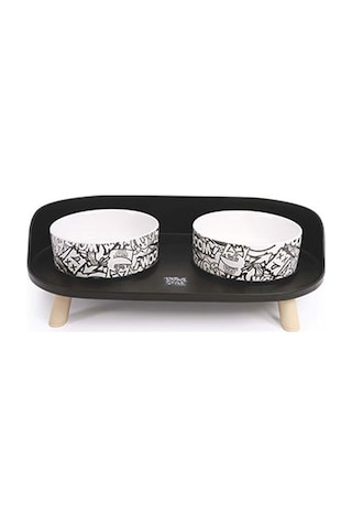 M-pets Altitude Urban Style Standlı Mama Ve Su Kabı Siyah Beyaz 450 Ml 244-51017.01