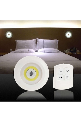 3'lü Pilli Led Spot Lamba Yapışkanlı Uzaktan Kumandalı Dolapiçi Beyaz