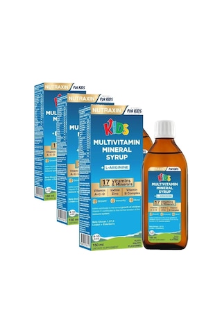 Kids Multivitamin Mineral Şurup 150 Ml 17 Vitamin Ve Mineral, L-arjinin, Kara Mürver, Beta Glukan, Çocuklar İçin Bağışıklık Ve Gelişim Desteği 3 Paketi