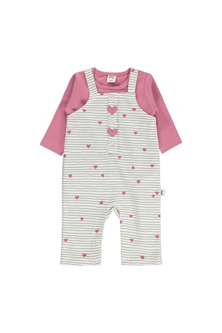 Civil Baby Çizgi Kalp Empirme 6-18 Ay Tulum - Ekru