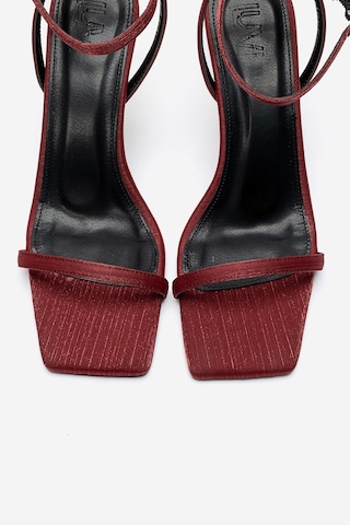 Luvishoes Sone Bordo Saten Gold Topuklu İnce Bantlı Kadın Topuklu Ayakkabı