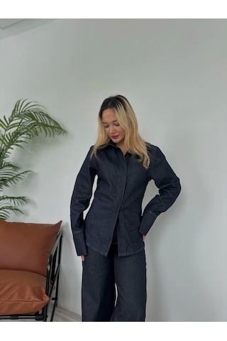 Keymoda Kadın Denim Gömlek Mavi Mavi