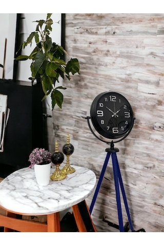 Siyah Metal Ofis Salon Otel Ayaklı Seyyar Saati Yükseklik 150 Cm Siyah
