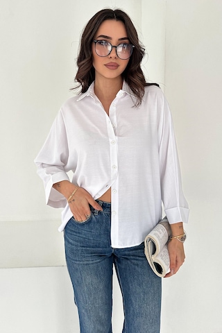 Oversize Düğmeli Gömlek Classic Beyaz