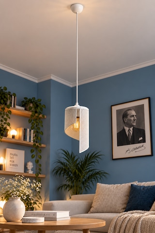 Spiral Tekli Sarkıt Avize Modern Özel Tasarım Salon Mutfak G95 Rustik Led Ampul Hediyeli Beyaz