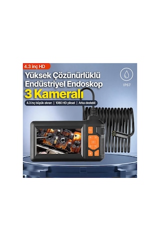 3 Kameralı 10 Metre Endoskop Yılan Kamera Ip67 Su Geçirmez 4.3"hd Ekranlı Ledli