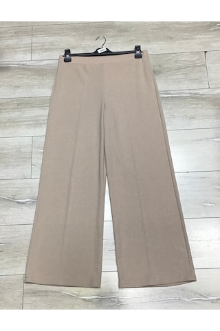 Scuba Beli Lastikli Bedenli Büyük Beden Bol Paça Panolont-inci Krem