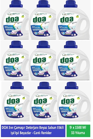 Doa Sıvı Beyaz Sabun Etkili Çamaşır Deterjanı 33 Yıkama 9 x 1500 ML
