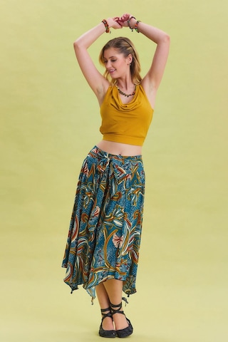 Beli Bağlamalı Salaş Midi Kloş Etek Petrol