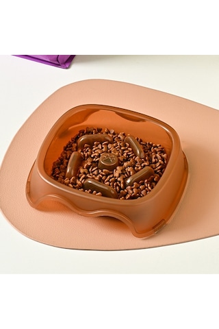 Cbtx Kare Işık Şeffaf Slow Food Evcil Hayvan Mama Kabı Köpek Maması Kedi Mama Kasesi Turuncu